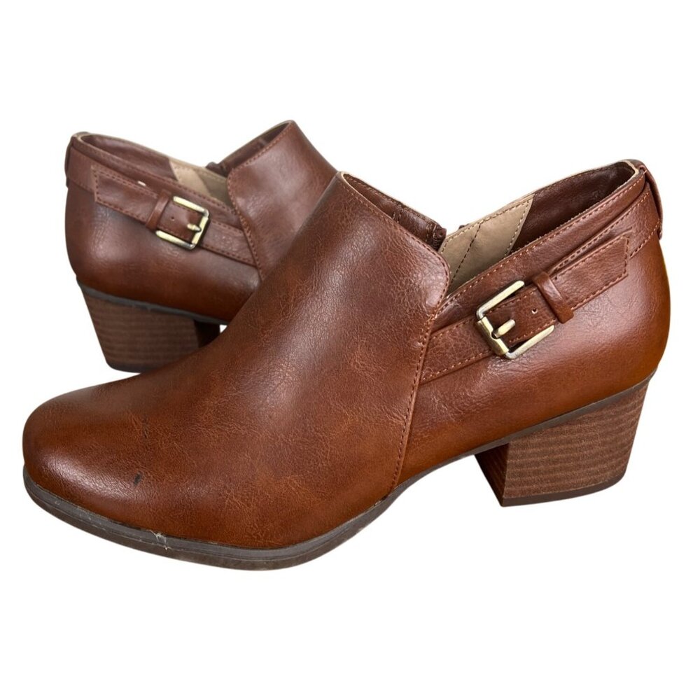 Soul Naturalizer Brown Faux Leather Ankle Boots With Zipper & Buckle Women 8